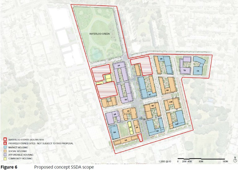 Indicative location of housing types across Waterloo Estate (South)